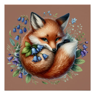 Floral Fox Botanical Woodland Poster