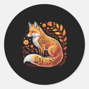 Floral Fox Flowers Art Fox In Autumn - Fall Fox  Classic Round Sticker