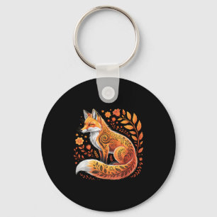 Floral Fox Flowers Art Fox In Autumn - Fall Fox Key Ring