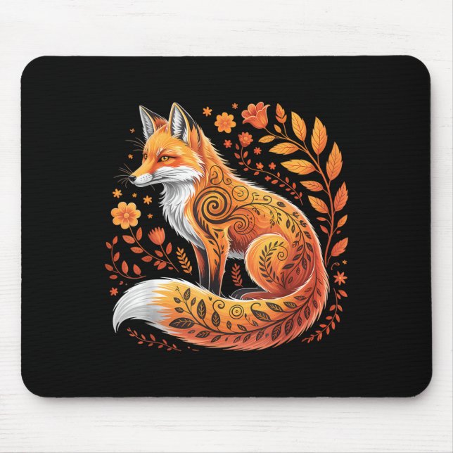 Floral Fox Flowers Art Fox In Autumn - Fall Fox  Mouse Pad (Front)