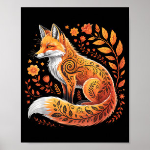 Floral Fox Flowers Art Fox In Autumn - Fall Fox  Poster