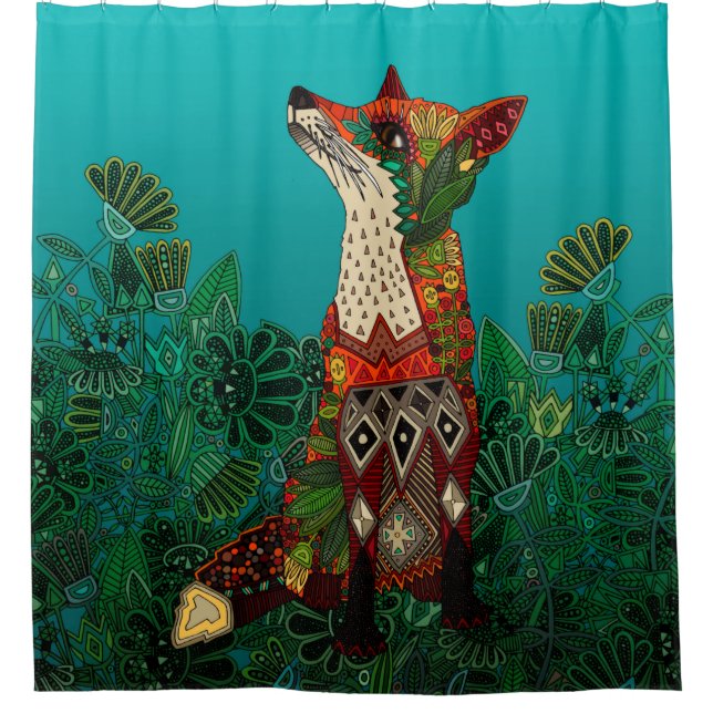 floral fox shower curtain (Front)