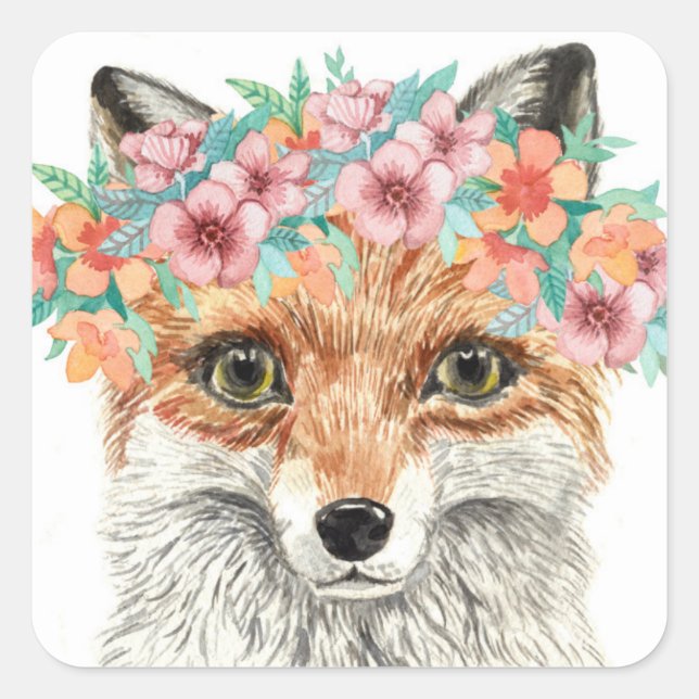 Floral Fox Square Sticker (Front)
