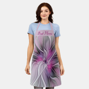 Floral Fractal Abstract Flower Pink Grey Best Mum Apron