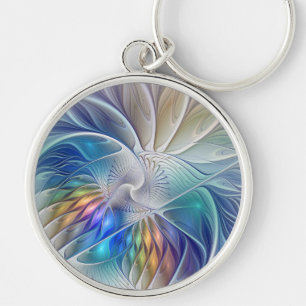 Floral Fractal Art, Colorful Abstract Flower Key Ring