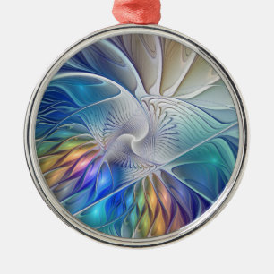 Floral Fractal Art, Colourful Abstract Flower Metal Tree Decoration