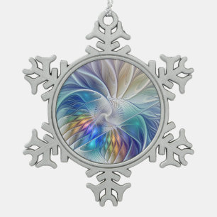 Floral Fractal Art, Colourful Abstract Flower Snowflake Pewter Christmas Ornament