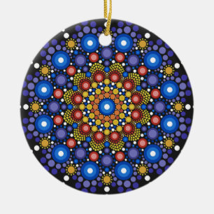 Floral Fractal Art Dotted Retro Mandala Ceramic Tree Decoration