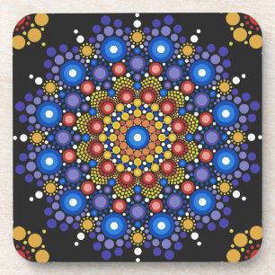 Floral Fractal Art Dotted Retro Mandala Coaster