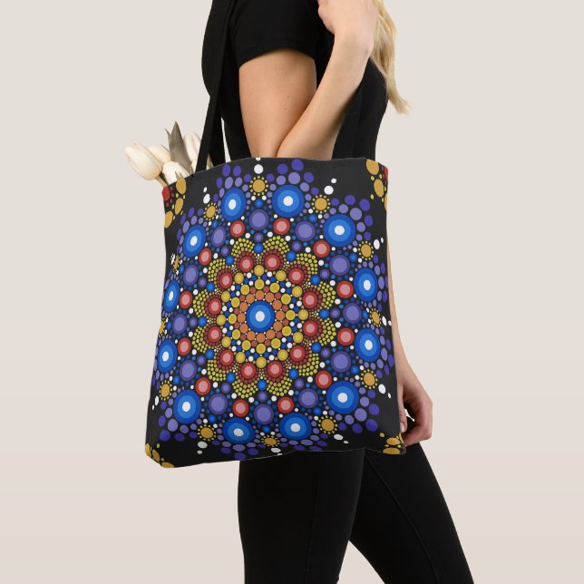 Floral Fractal Art Dotted Retro Mandala Tote Bag (Close Up)