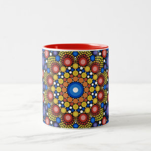 Floral Fractal Art Dotted Retro Mandala Two-Tone Coffee Mug