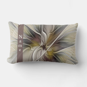 Floral Fractal, Fantasy Flower Earth Colours Name Lumbar Cushion