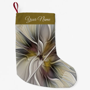 Floral Fractal, Fantasy Flower Earth Colours Name Small Christmas Stocking