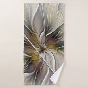 Floral Fractal, Fantasy Flower with Earth Colours Bath Towel