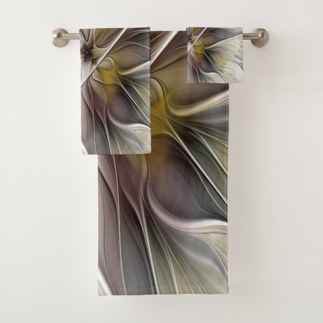 Floral Fractal, Fantasy Flower with Earth Colours Bath Towel Set (Insitu)