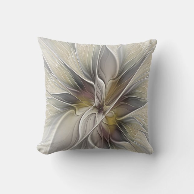 Floral Fractal, Fantasy Flower with Earth Colours Cushion (Front)