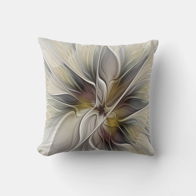 Floral Fractal, Fantasy Flower with Earth Colours Cushion (Front)