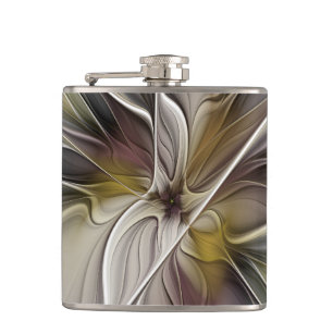 Floral Fractal, Fantasy Flower with Earth Colours Hip Flask