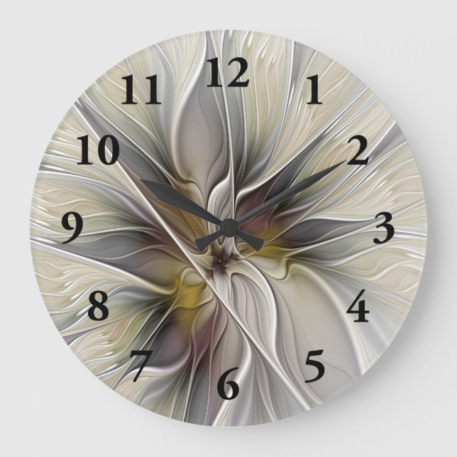 Floral Fractal, Fantasy Flower with Earth Colours Large Clock (Front)