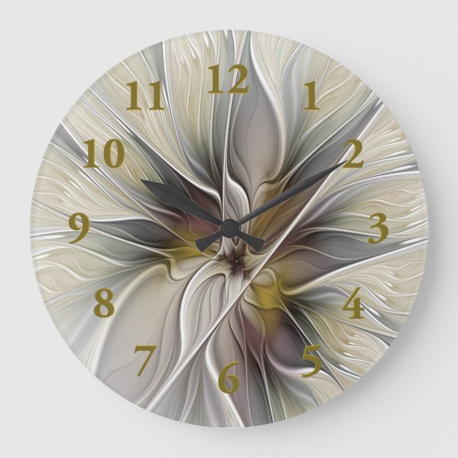 Floral Fractal, Fantasy Flower with Earth Colours Large Clock (Front)