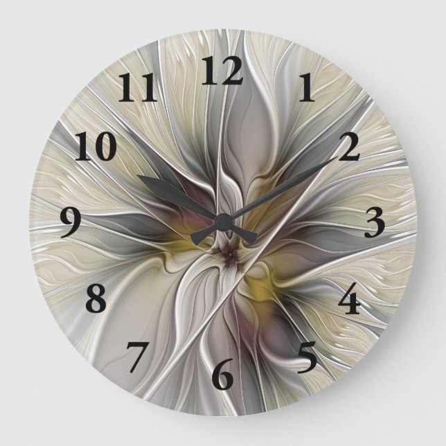 Floral Fractal, Fantasy Flower with Earth Colours Large Clock (Front)