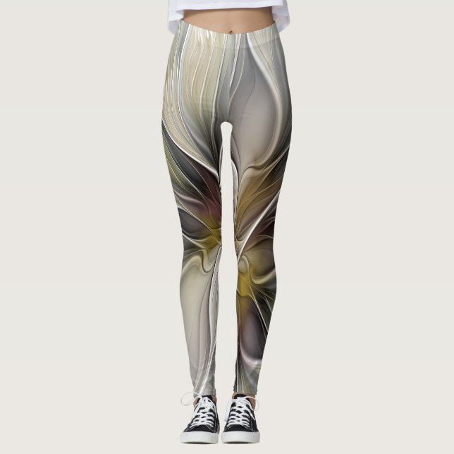 Floral Fractal, Fantasy Flower with Earth Colours Leggings (Front)
