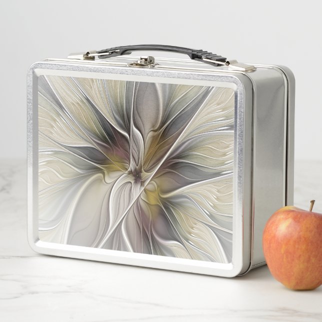 Floral Fractal, Fantasy Flower with Earth Colours Metal Lunch Box (In Situ)