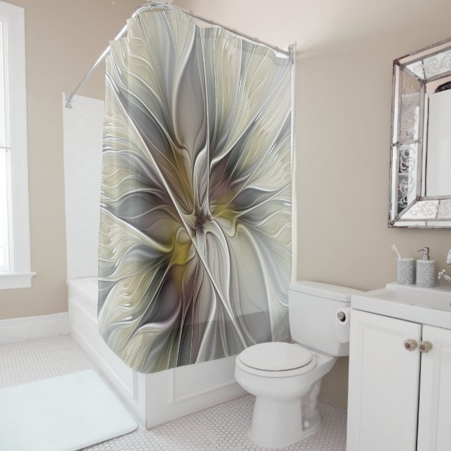 Floral Fractal, Fantasy Flower with Earth Colours Shower Curtain (In Situ)