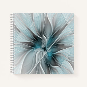 Floral Fractal Modern Abstract Flower Blue Gray Notebook