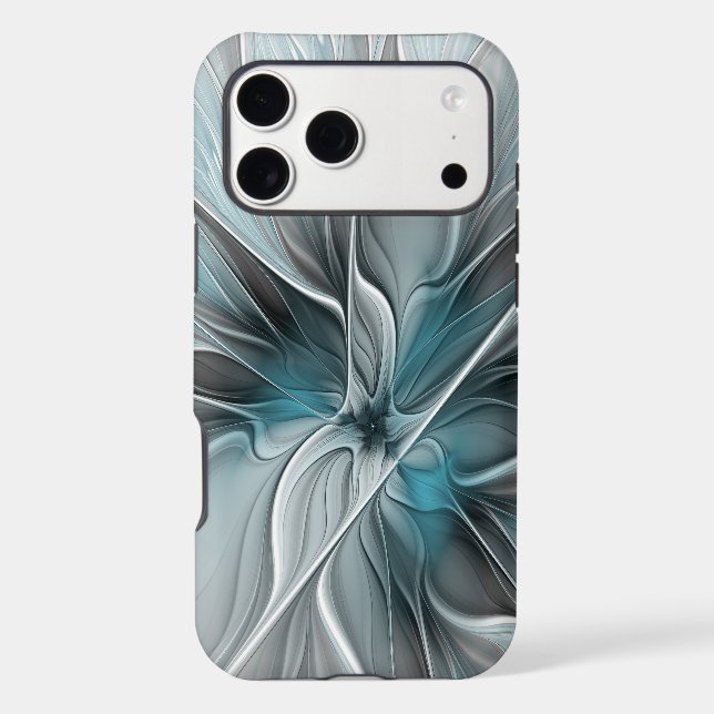 Floral Fractal Modern Abstract Flower Blue Grey (Back)