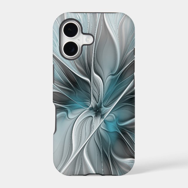 Floral Fractal Modern Abstract Flower Blue Grey (Back)