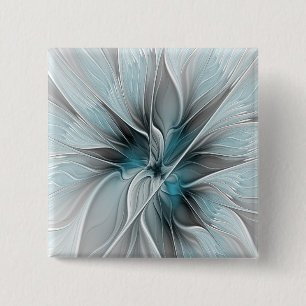 Floral Fractal Modern Abstract Flower Blue Grey 15 Cm Square Badge