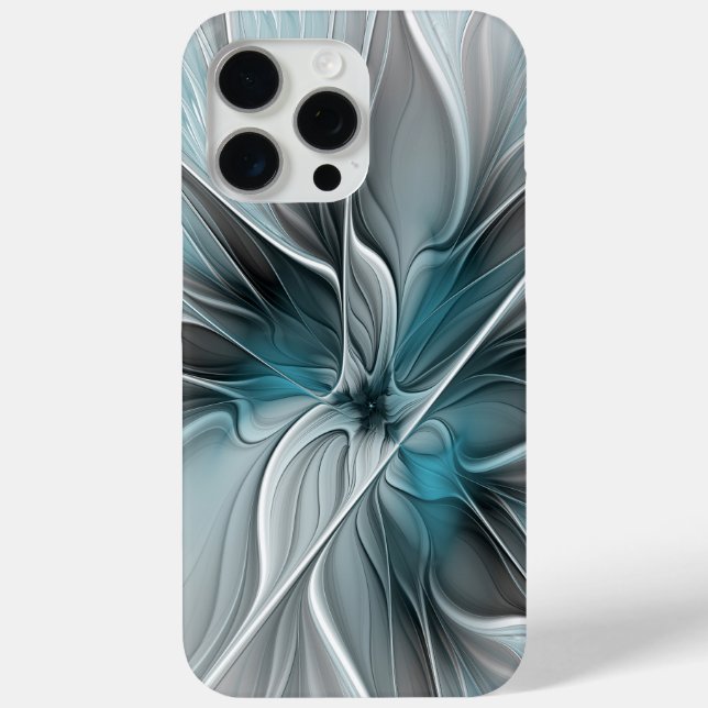 Floral Fractal Modern Abstract Flower Blue Grey Case-Mate iPhone Case (Back)