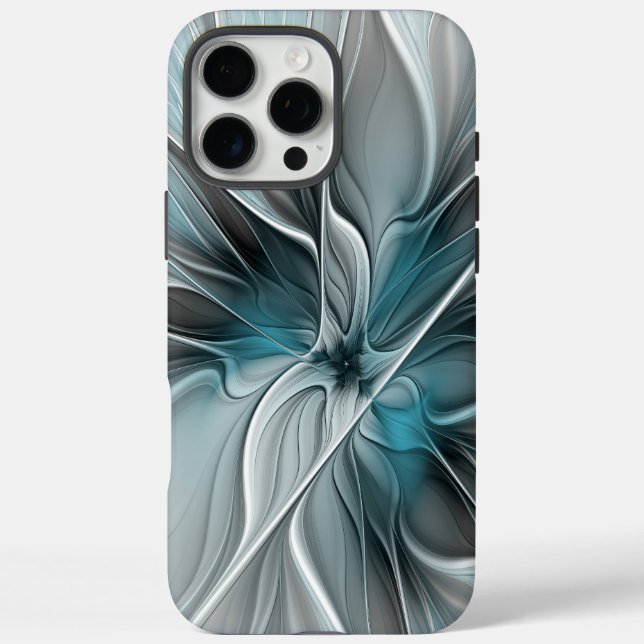 Floral Fractal Modern Abstract Flower Blue Grey Case-Mate iPhone Case (Back)