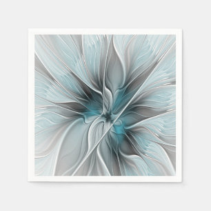 Floral Fractal Modern Abstract Flower Blue Grey Napkin