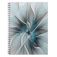 Floral Fractal Modern Abstract Flower Blue Grey