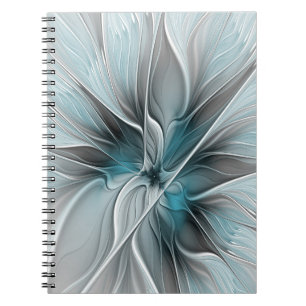 Floral Fractal Modern Abstract Flower Blue Grey Notebook