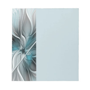 Floral Fractal Modern Abstract Flower Blue Grey Notepad