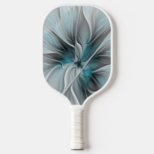 Floral Fractal Modern Abstract Flower Blue Grey Pickleball Paddle