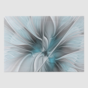 Floral Fractal Modern Abstract Flower Blue Grey Tissue Paper