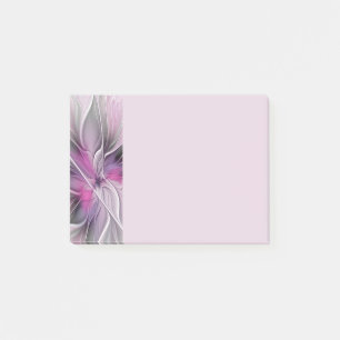 Floral Fractal Modern Abstract Flower Pink Gray Post-it Notes