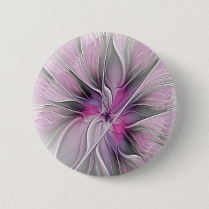 Floral Fractal Modern Abstract Flower Pink Grey 6 Cm Round Badge