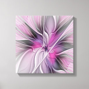 Floral Fractal Modern Abstract Flower Pink Grey Canvas Print