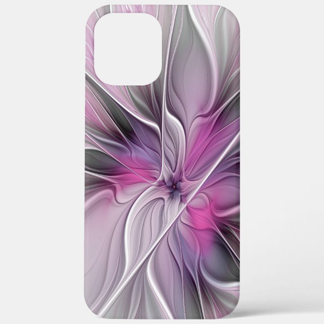 Floral Fractal Modern Abstract Flower Pink Grey Case-Mate iPhone Case (Back)