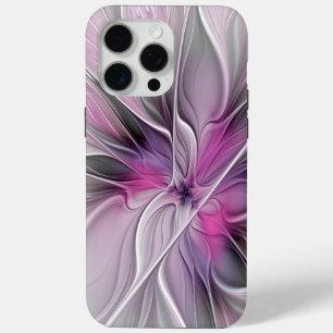 Floral Fractal Modern Abstract Flower Pink Grey iPhone 15 Pro Max Case