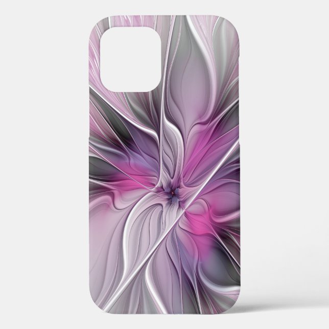Floral Fractal Modern Abstract Flower Pink Grey Case-Mate iPhone Case (Back)