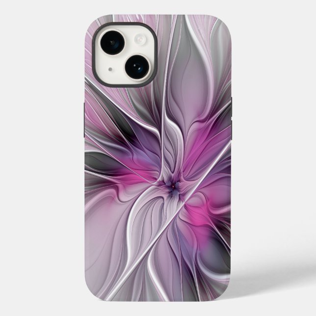 Floral Fractal Modern Abstract Flower Pink Grey Case-Mate iPhone Case (Back)