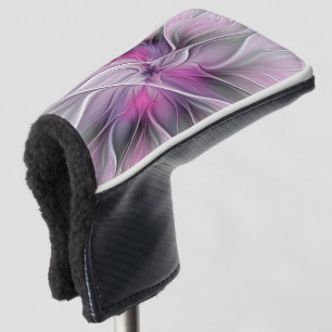 Floral Fractal Modern Abstract Flower Pink Grey Golf Head Cover