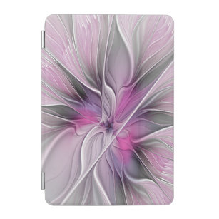 Floral Fractal Modern Abstract Flower Pink Grey iPad Mini Cover