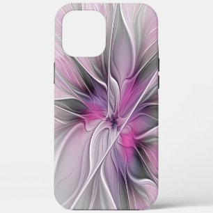 Floral Fractal Modern Abstract Flower Pink Grey iPhone 12 Pro Max Case